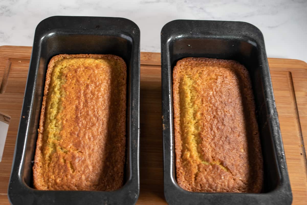 A shot of the eggless orange cake after being in the oven for 20 minutes.