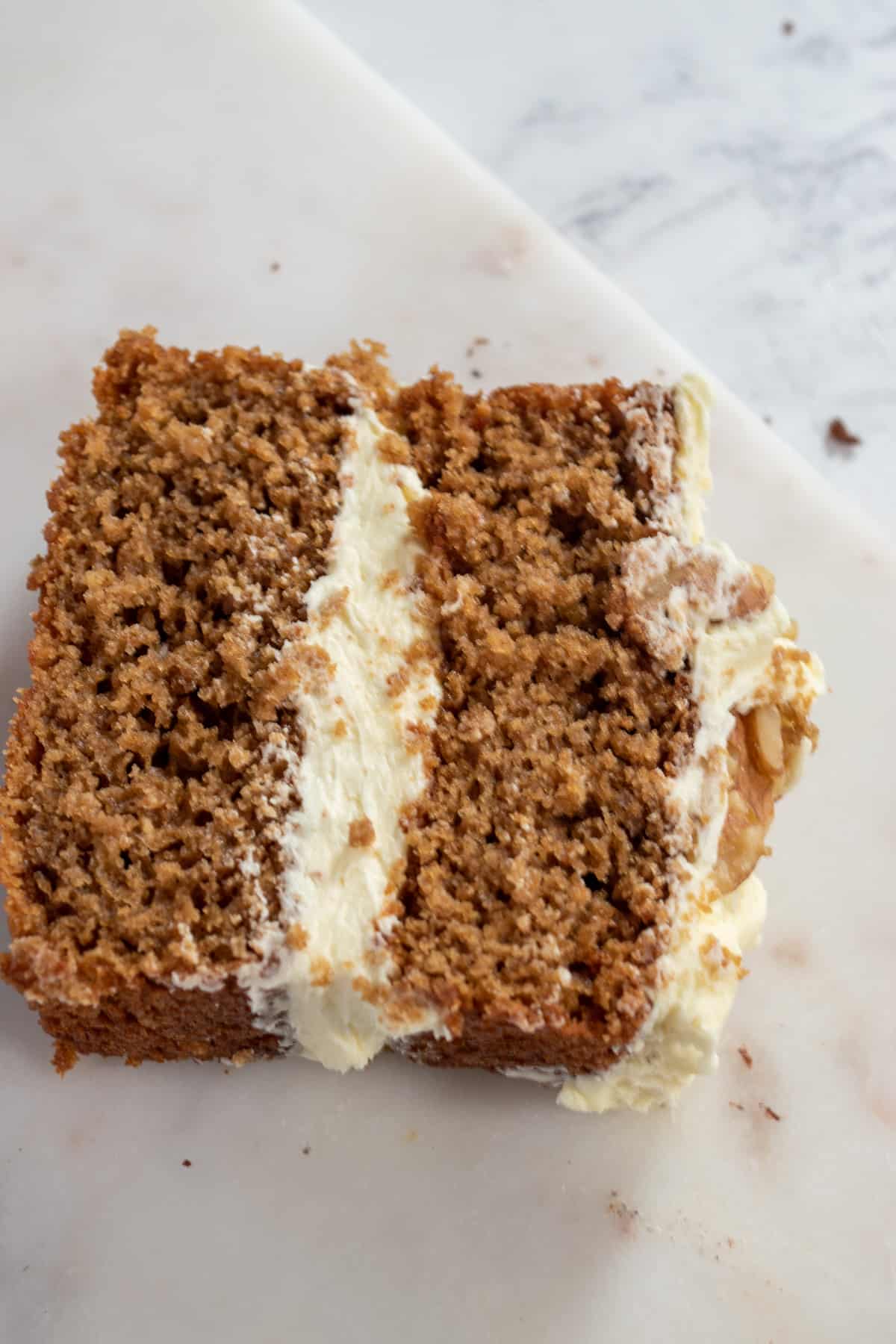 Another shot of my vegan coffee cake. This time at a 45 degree angle which gives the buttercream lots of attention.