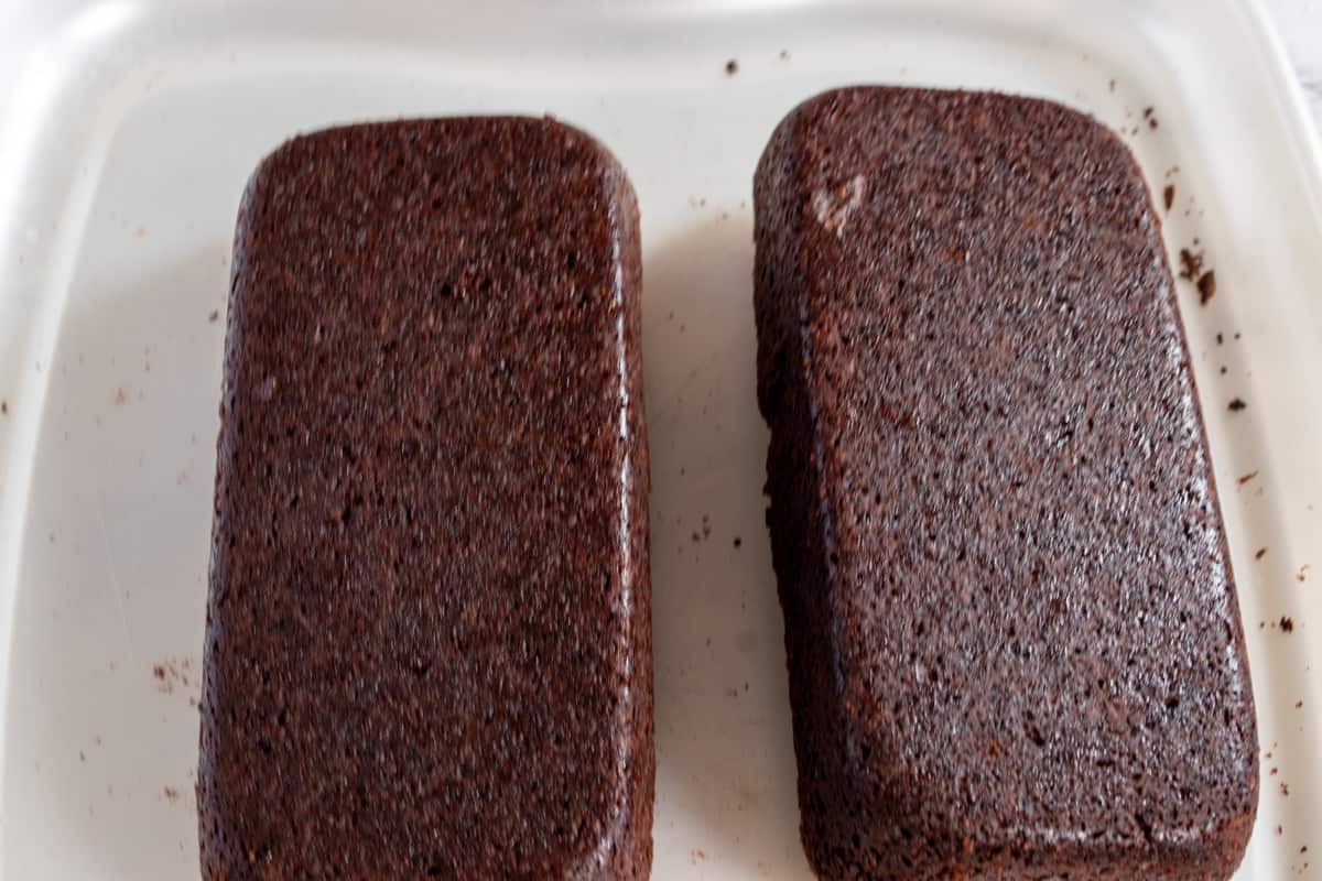 A shot of the eggless red velvet cake after being in the oven for 20 minutes.