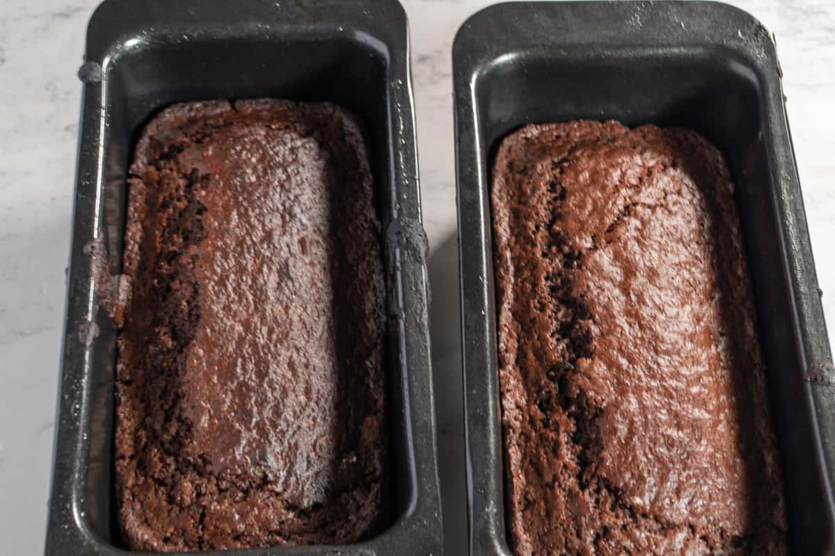 A photo of the eggless chocolate cake after being in the oven for 20 minutes.