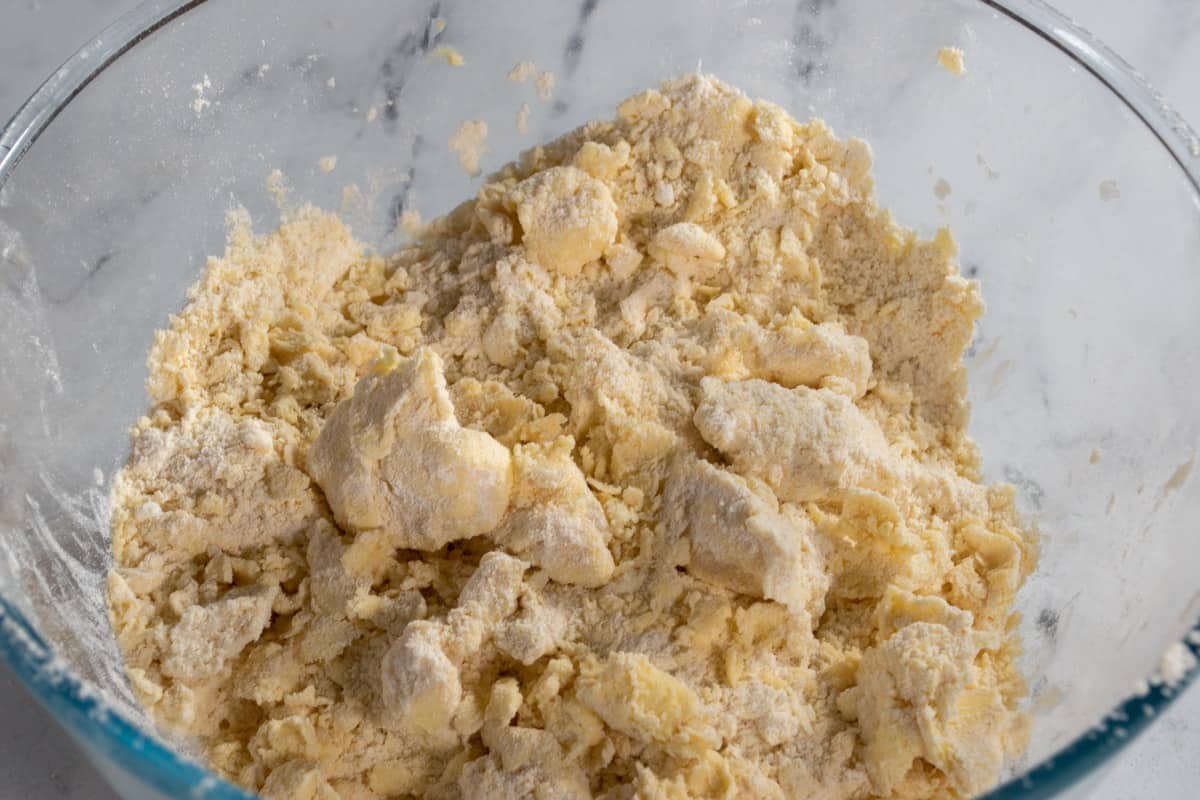 The mixture now resembles breadcrumbs and a dough is ready to be formed. 