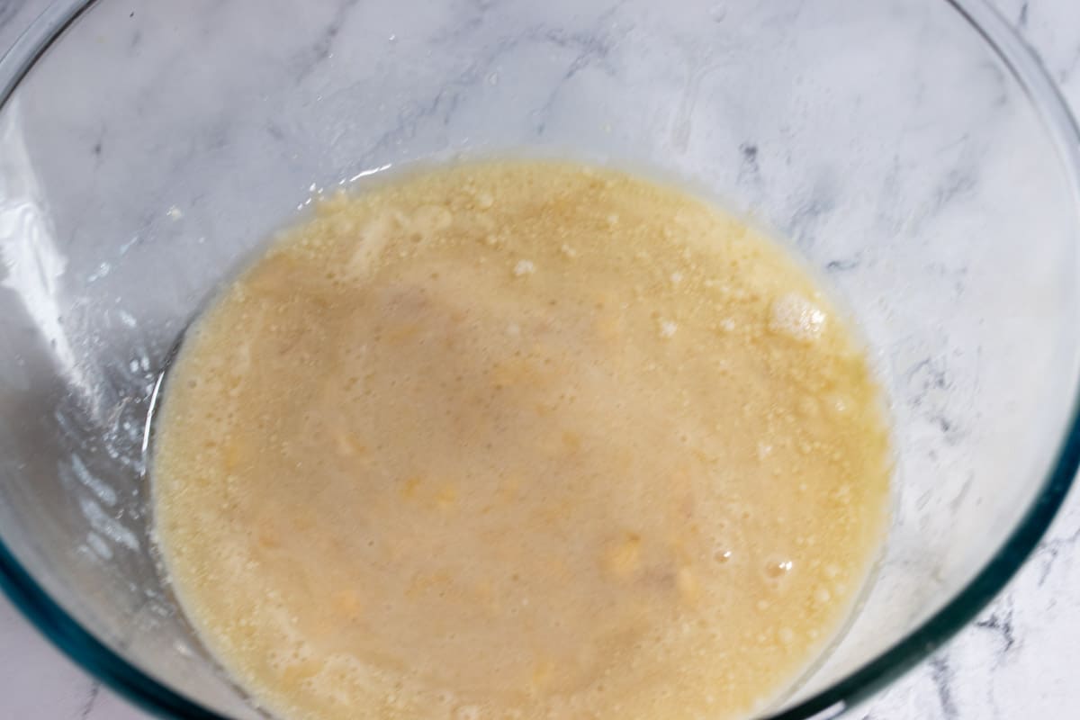 The wet ingredients in a bowl.