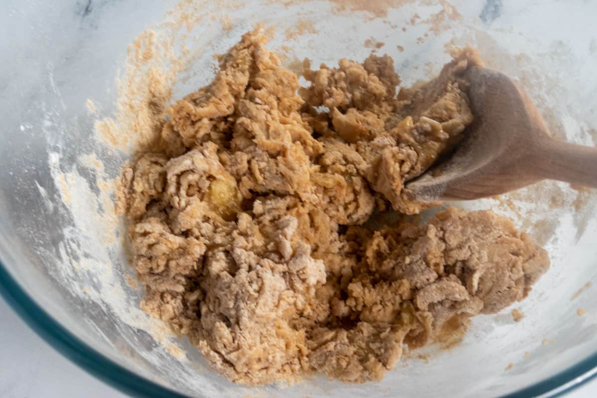 The flour, baking powder and protein powder folded into the mixture.