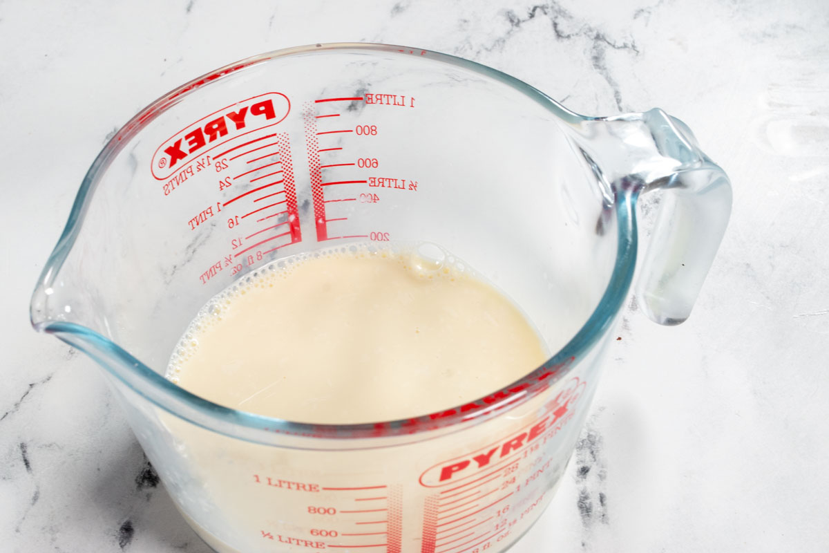 The buttermilk in a pyrex jug curdling. 