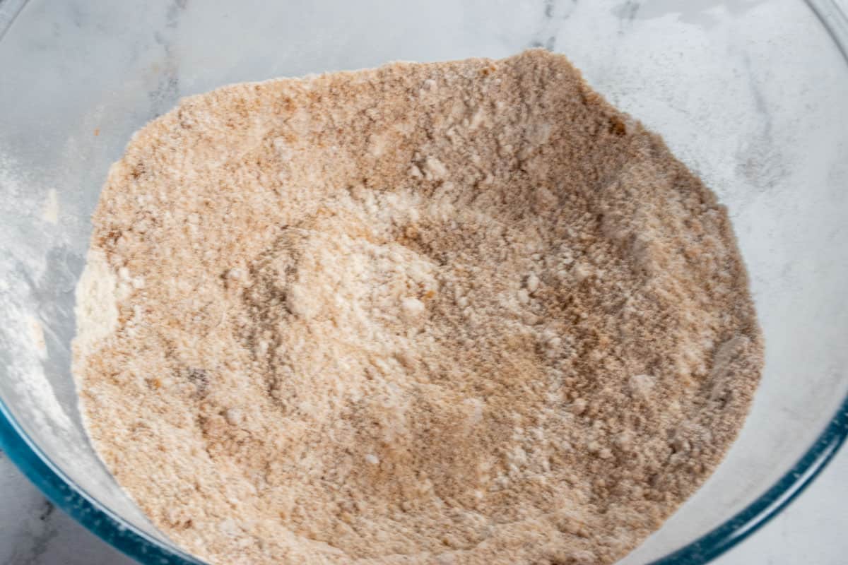The dry ingredients combined in a large bowl.