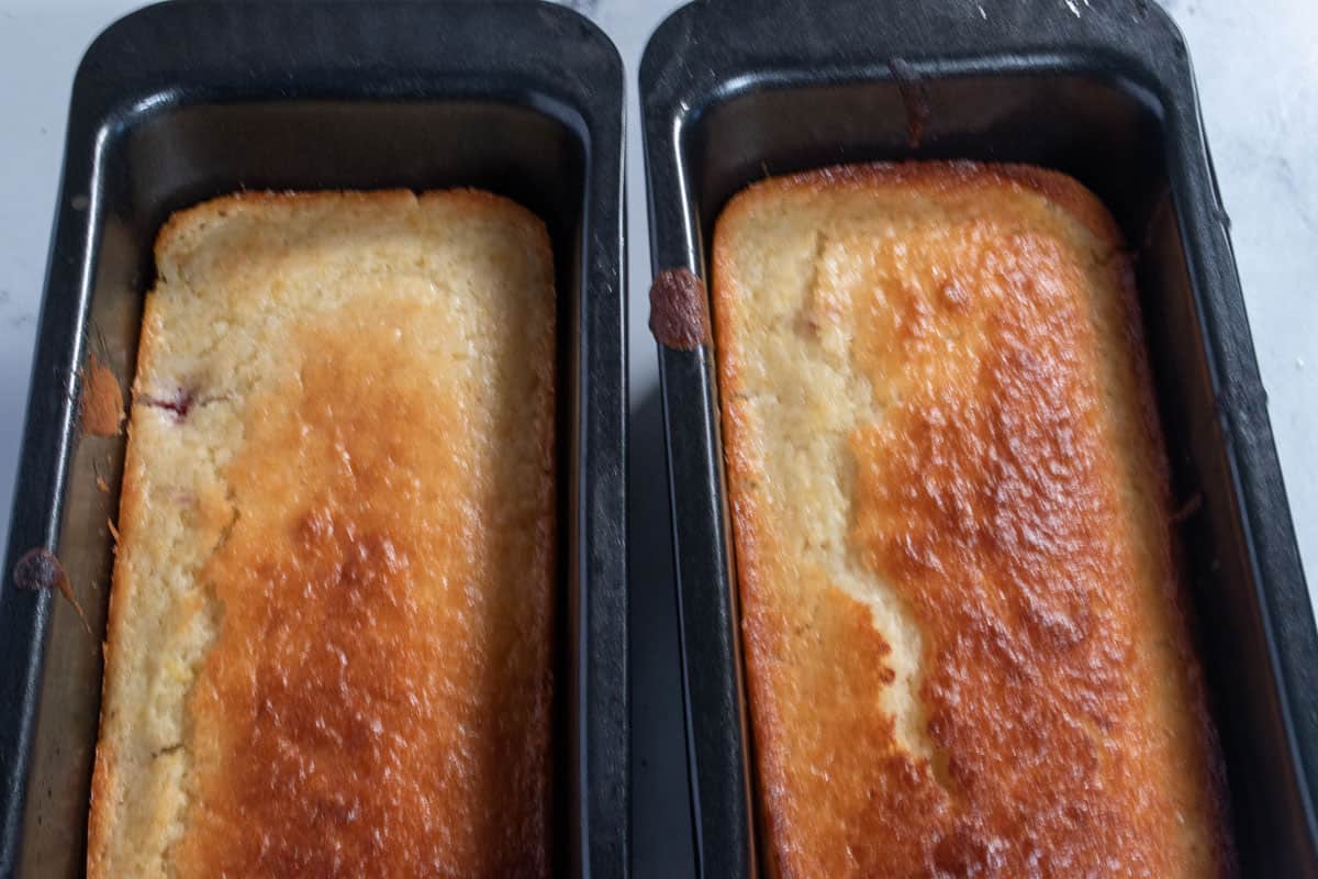 The cakes sat in their tins. Baked and cooling down. 