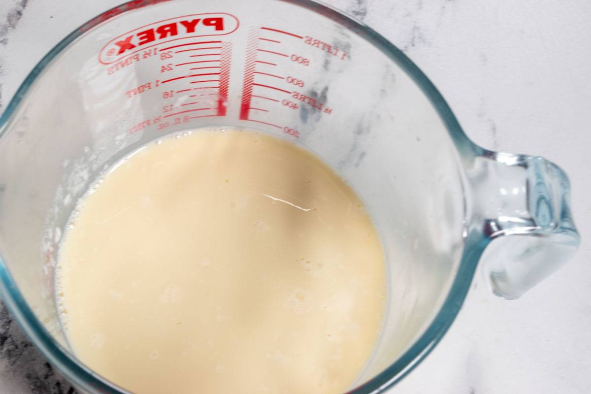 Soy milk curdling inside a pyrex jug. 