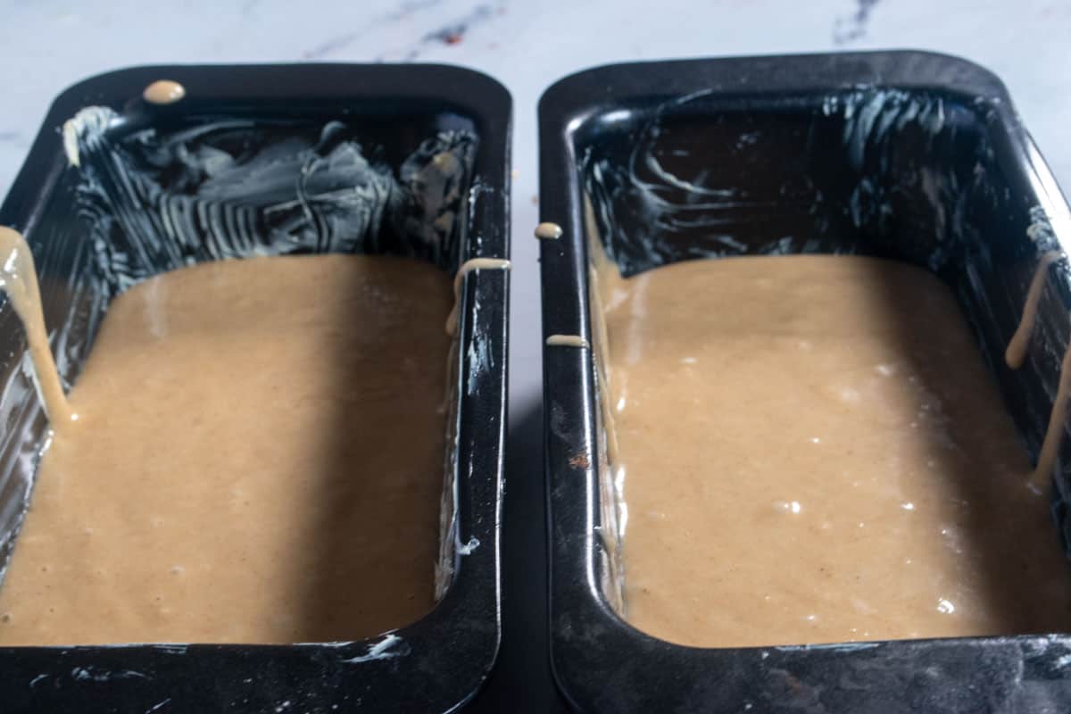 The cake batter has been poured into the tins.