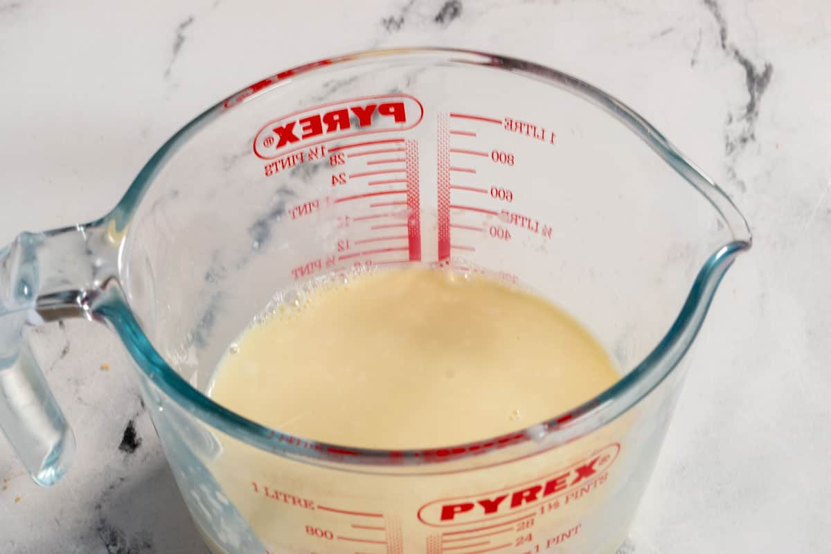 Soy milk curdling inside a pyrex jug. 
