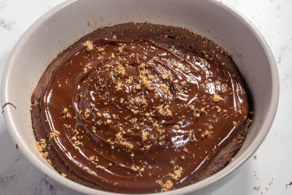 Melted dark chocolate and gluten free Digestive crumbs have been added as toppings. 