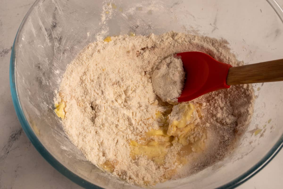 The batter ingredients mixed together inside a large bowl.