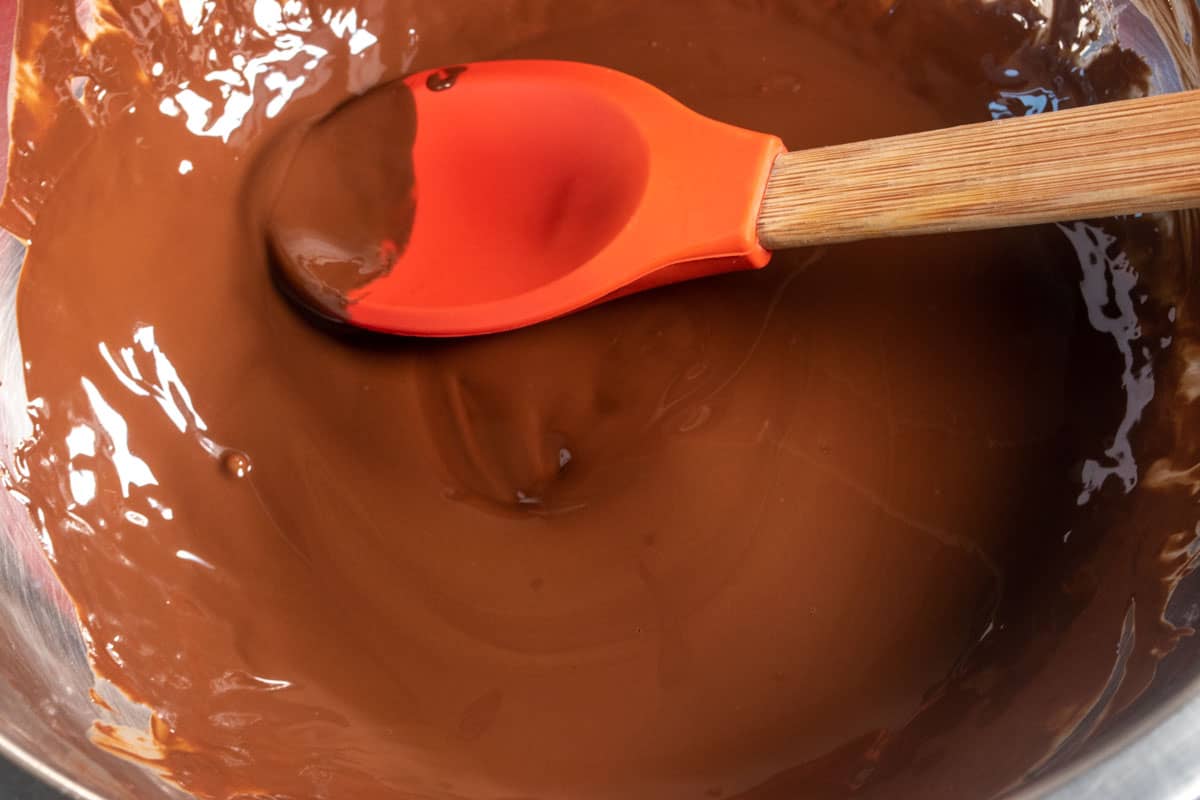 Chocolate being melted using the double-boiling method.
