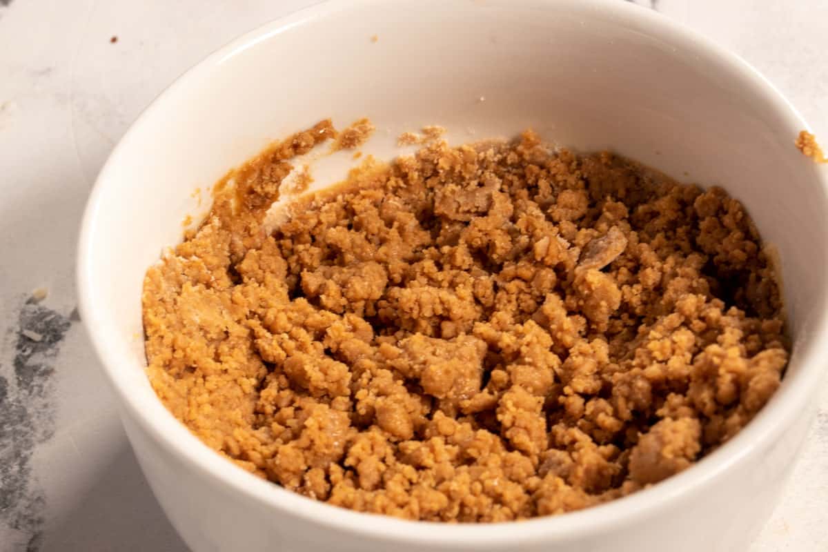The dry ingredients have been mixed in making the texture crumbly.