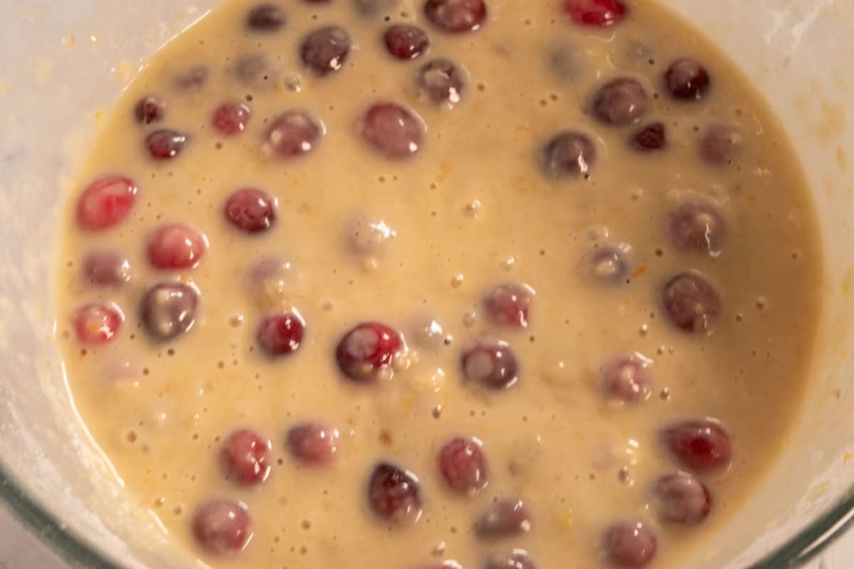 The frozen cranberries have also been folded in now. 