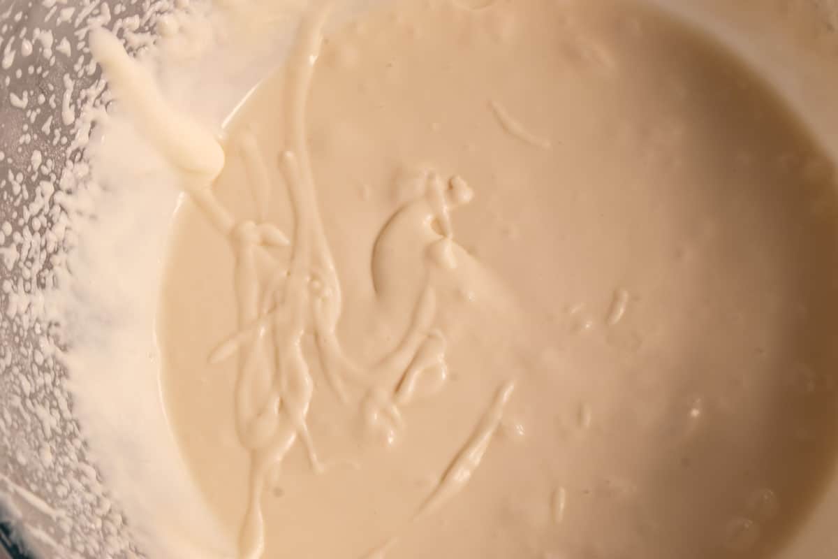 Vegan double cream has now been added and whisked again. 
