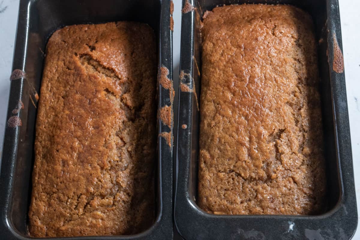 The two cakes have been baked and are cooling down inside the tins. 