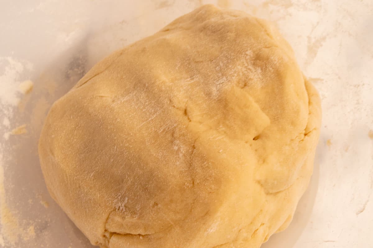 A dough ball has formed as is ready to rise.