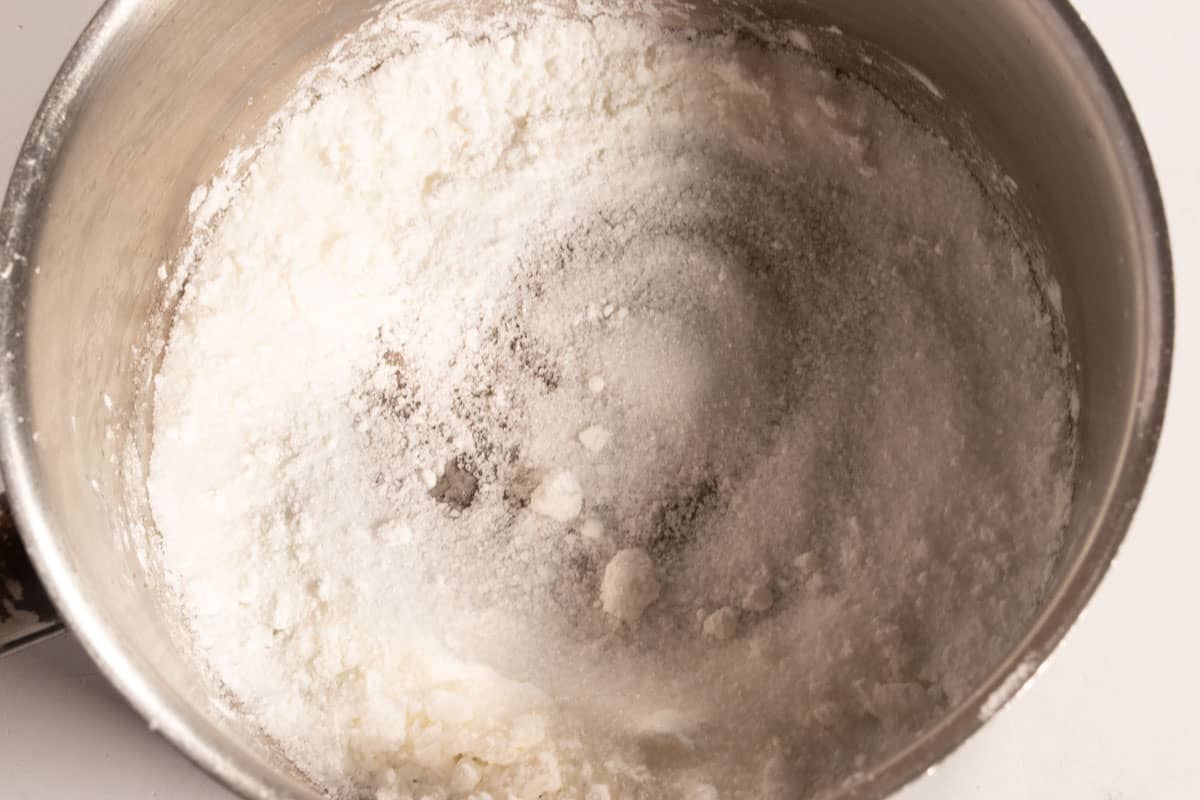 The dry ingredients combined inside a small saucepan.